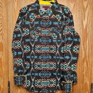 Rock&Roll Cowgirl XXL Western Aztec Print Long Sleeve Button Up Pearl Snap Shirt